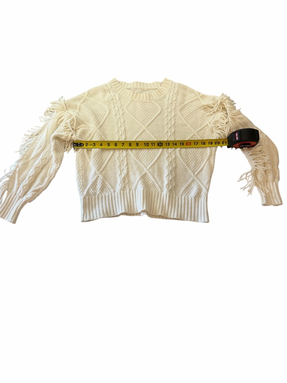 Cream Fringe Cable Knit Women's Sweater